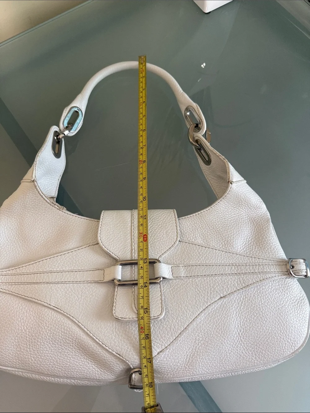 Gula’s White Leather Hobo Bag Made in Italy Silver Hardware Euro Chic Luxury